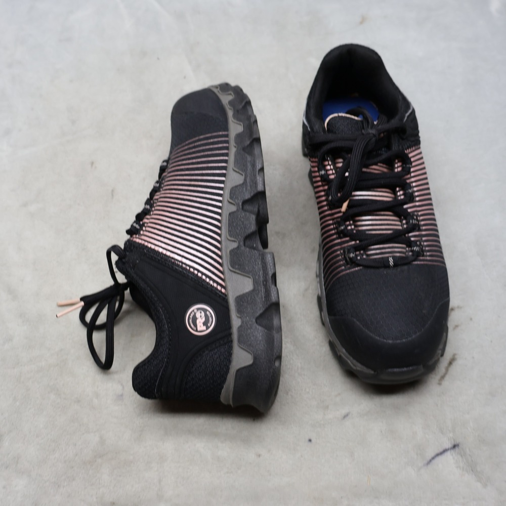 Timberland PRO  Womens 8M Work Shoes Black Powertrain Striped Safety Toe Lace Up